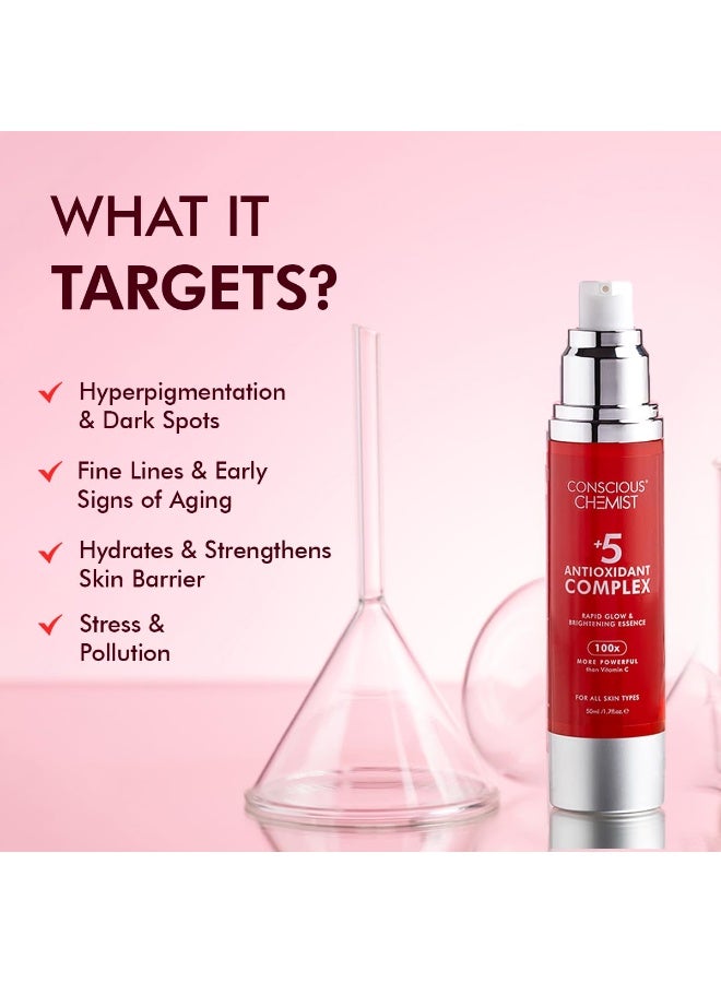 Conscious Chemist® Rapid Glow & Brightening Essence | Face Serum with 5 Antioxidant Complex (100X Stronger Than Vitamin C), Vitamin E & Retinol | For Radiant, Even-Toned Skin, For Men & Women, All Skin Types – 50ml - Image 3
